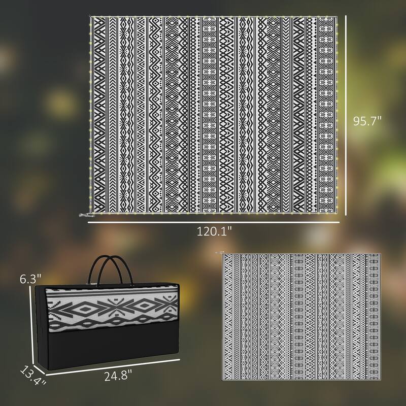 Outsunny Reversible Outdoor Rug Carpet with USB Lights, 10' x 8', Plastic Straw Rug, Patio Mat - 10' x 8'