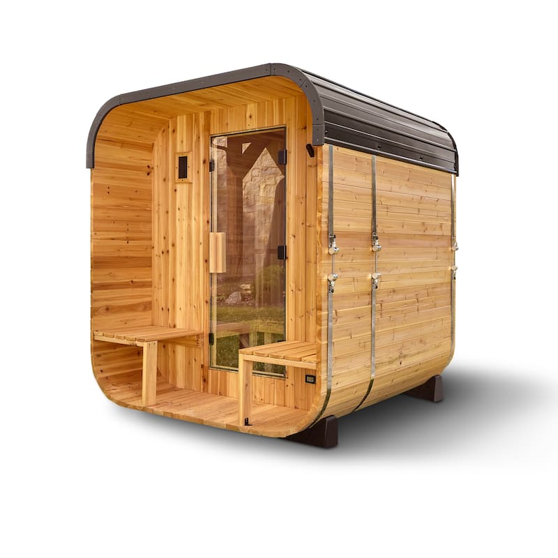 Backyard Discovery Lennon 2-4 Person Outdoor Cube Sauna, Porch - Natural Cedar