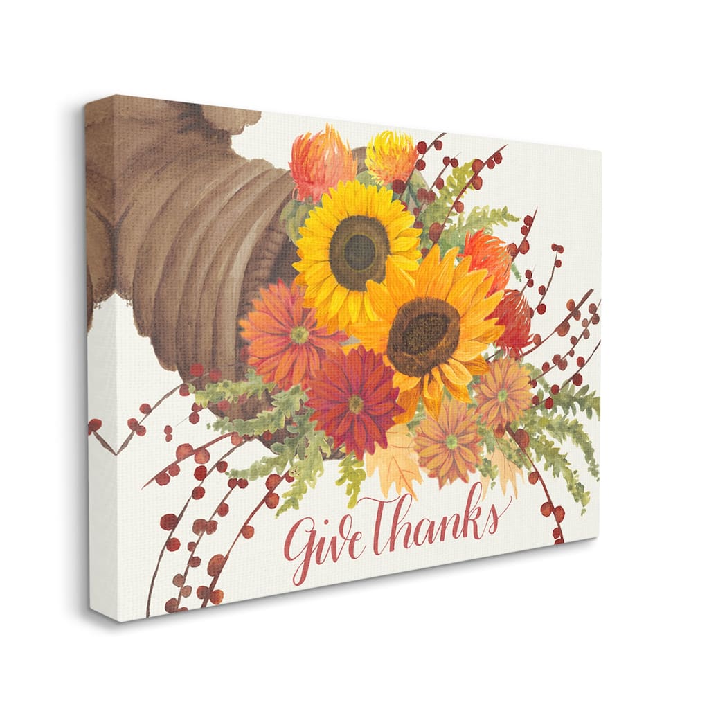 Stupell Give Thanks Autumn Harvest Floral Cornucopia Canvas Wall Art - Multi-Color
