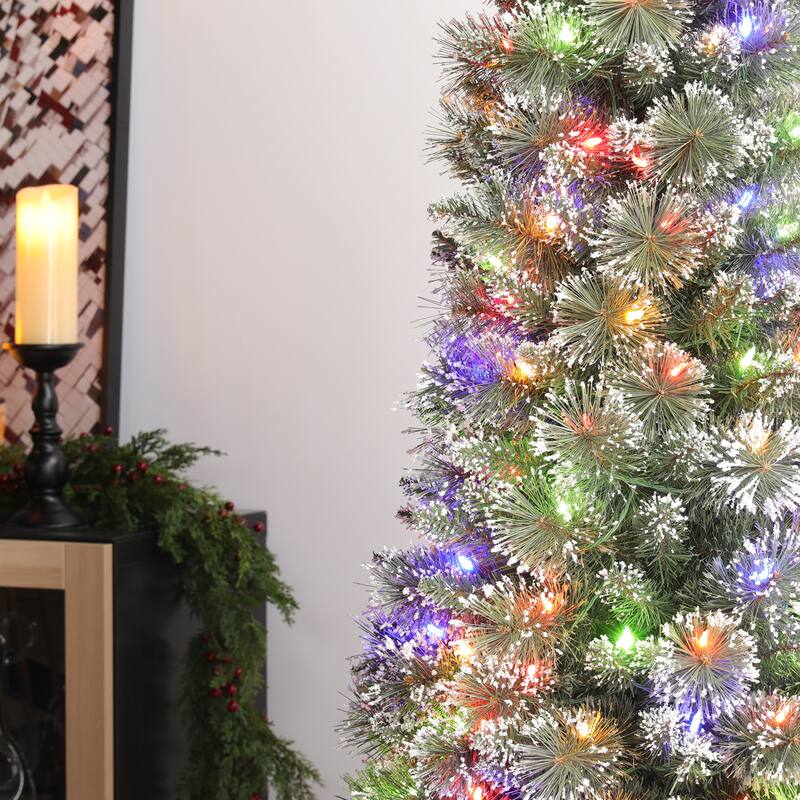 Glitzhome 7.5ft/9ft/11ft Pre-Lit Flocked Multi-color Artificial Christmas Tree with Remote Controller