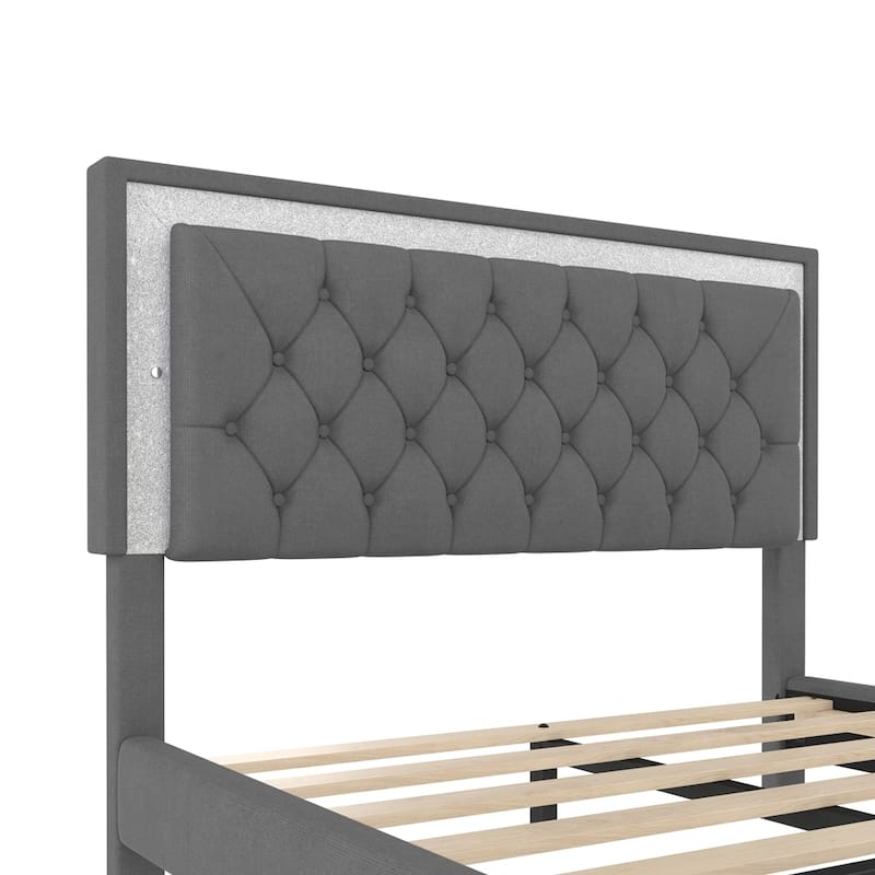 Modern Velvet Platform Bed with Tufted Headboard