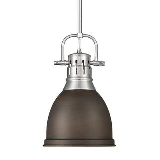 Yep by Golden Lighting Duncan 1-light 9in Rod Hung Pendant in Pewter and Rubbed Bronze shade