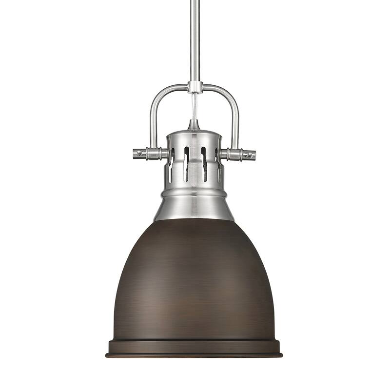 Yep by Golden Lighting Duncan 1-light 9in Rod Hung Pendant in Pewter and Rubbed Bronze shade