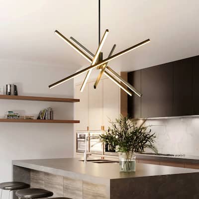 5-Light Modern Black Linear Sputnik LED Kitchen Island Pendant Light - 31.4 in. W x 9.8 in. H (Without Downrods)