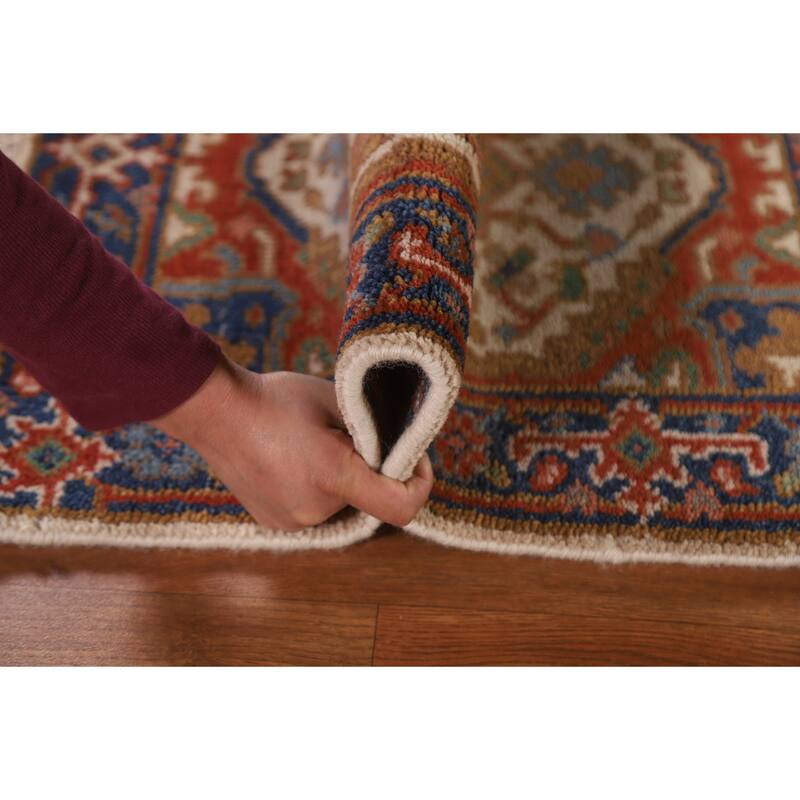 Geometric Beige Heriz Serapi Oriental Area Rug Handmade Wool Carpet - 2'0"x 3'0"