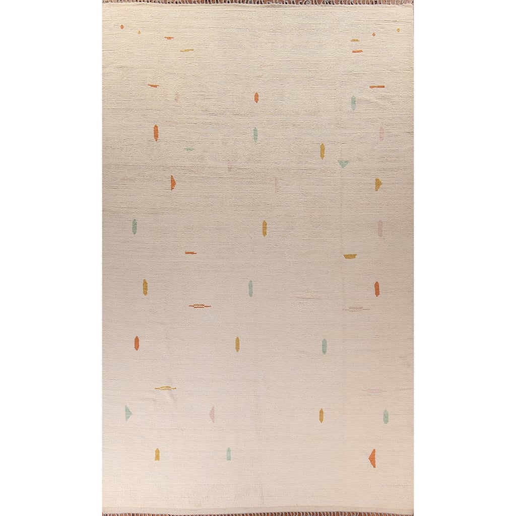 Ivory Palace Size Moroccan Oriental Area Rug Hand-Knotted Wool Carpet - 11'10"x 18'7"