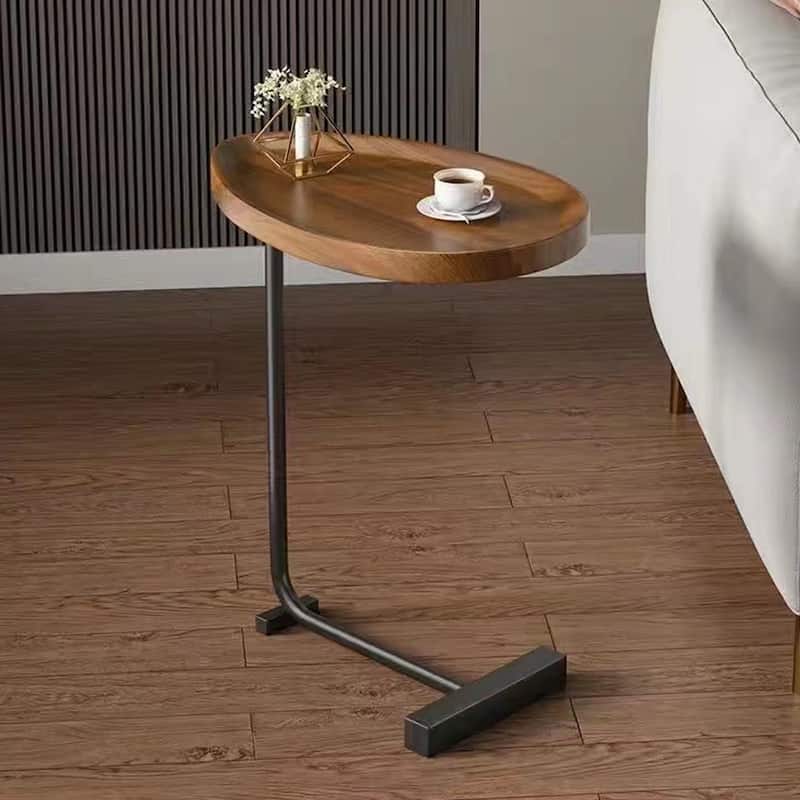 2-Pieces C-Shaped Side Table Coffee Table Small Sofa Table - Brown
