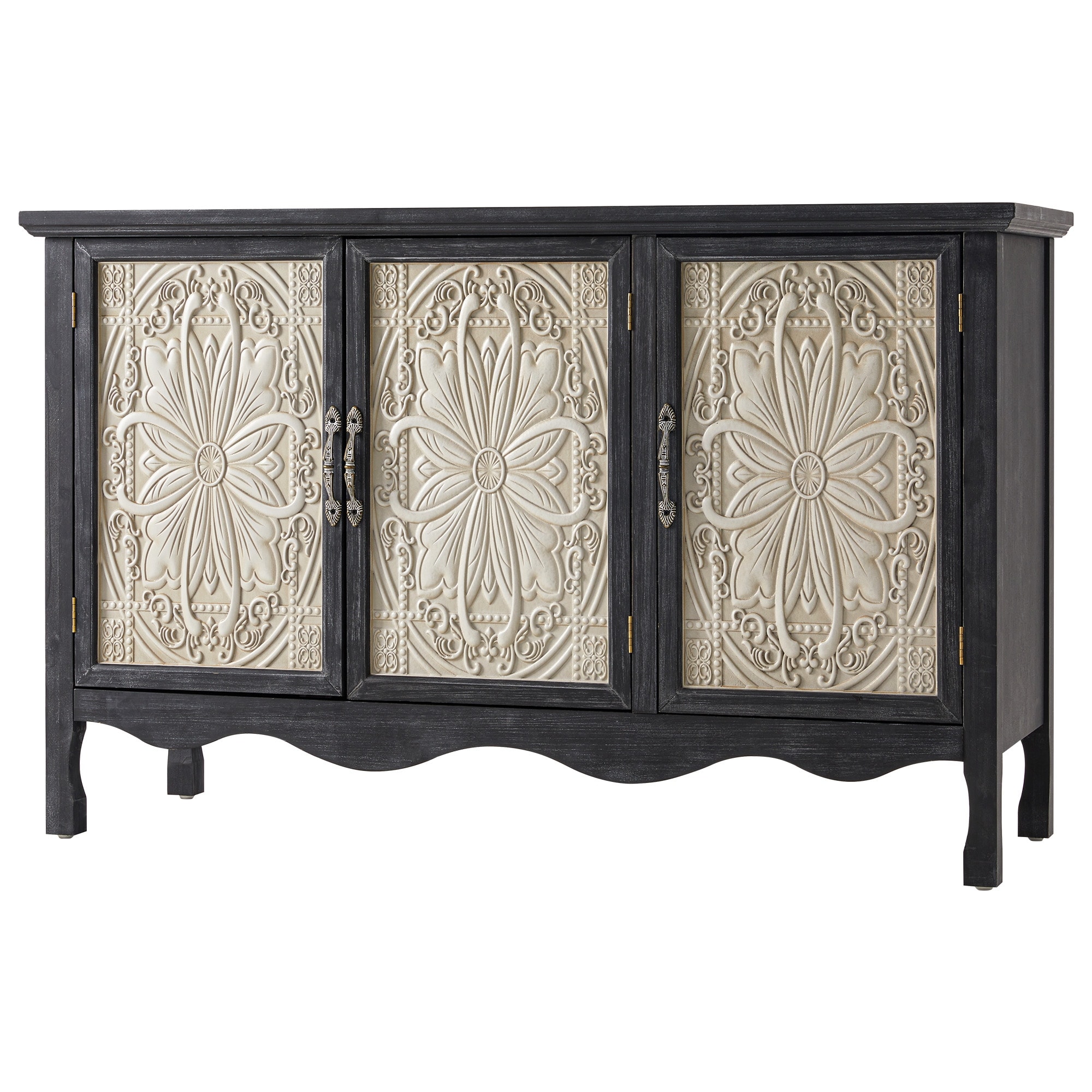 Solid Wood Vintage Vibe 3-Door Accent Cabinet