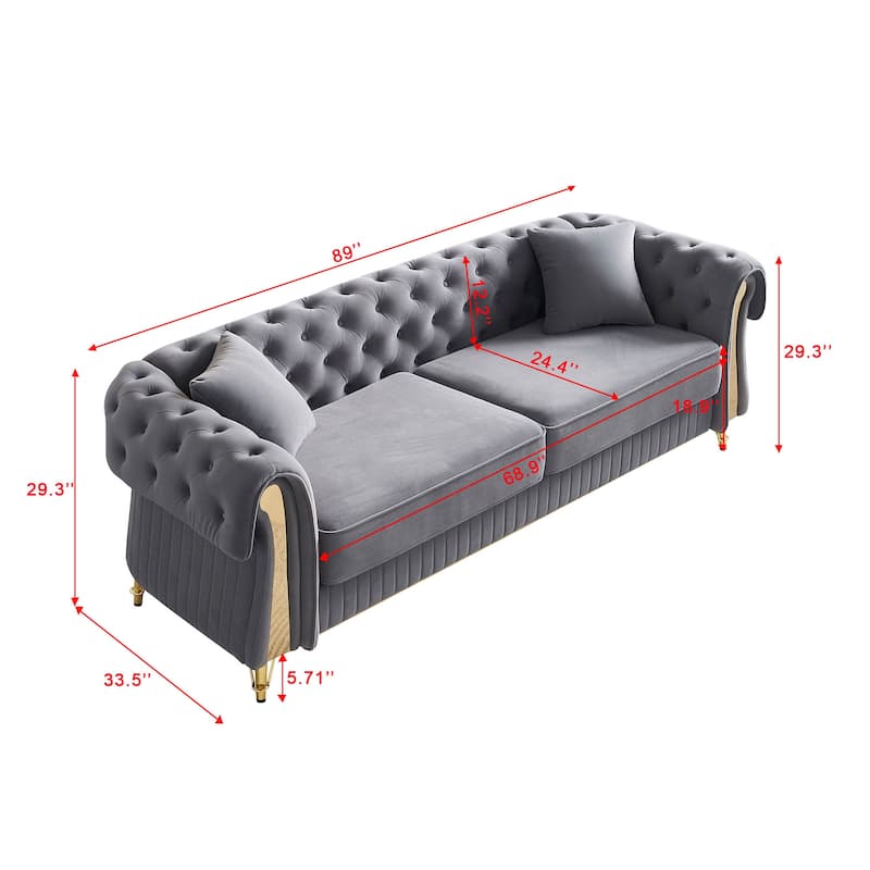 Chesterfield Tufted Velvet Sofa with Seat Cushions and Toss Pillows