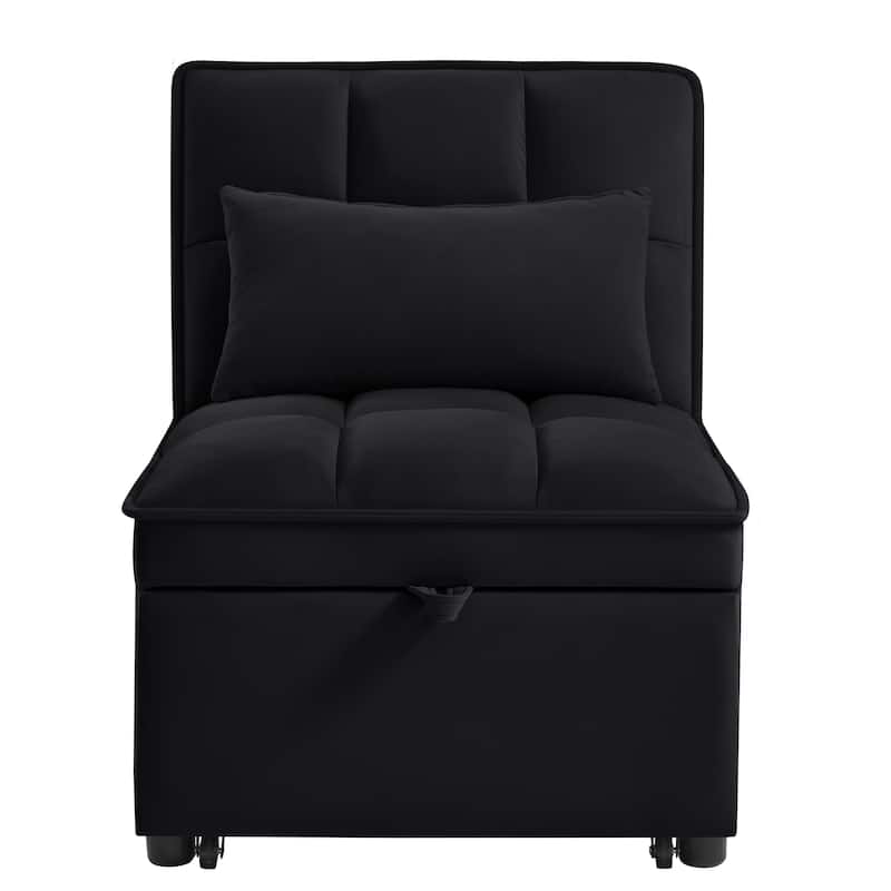 Black 68.5" Velvet Single Folding Sofa Bed with Adjustable Backrest and Pillows for Living Room