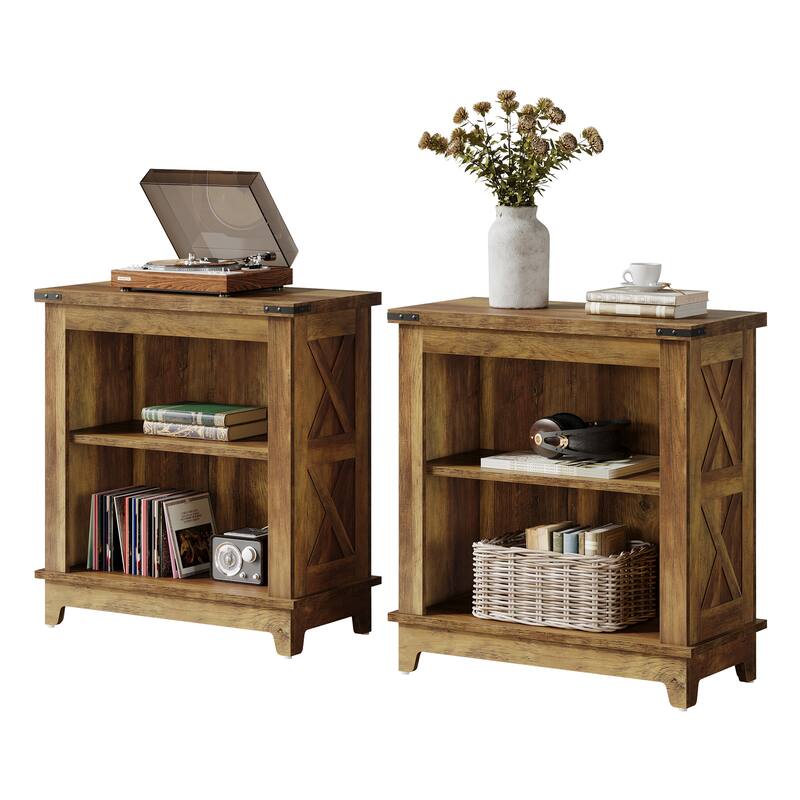 Farmhouse 3-Tier Side End Table with Storage Shelves for Living Room