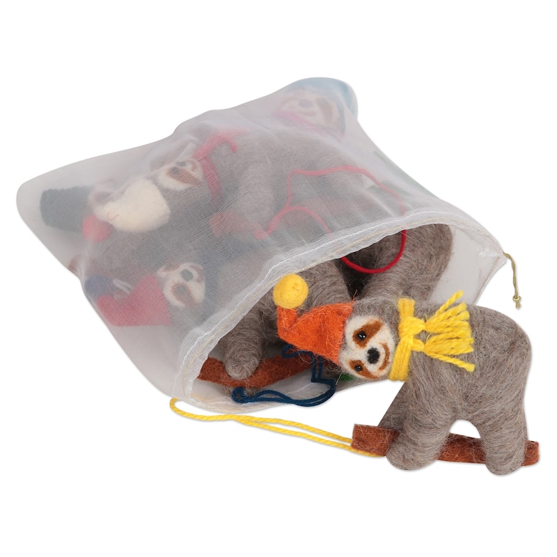 Novica Handmade Sweet Sloths Wool Holiday Ornaments (Set Of 6)