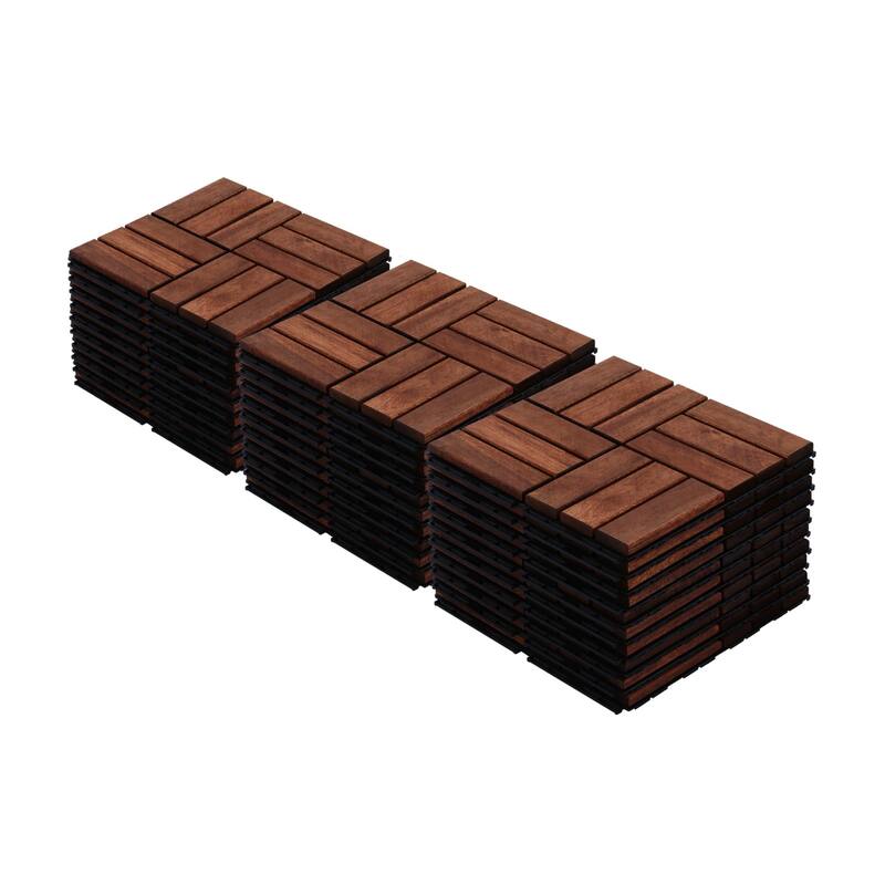 30 PCS Interlocking Deck Tiles Checker Pattern, 12" x 12" Square Acacia Hardwood Outdoor Flooring for Patio,Bancony,Pool Side