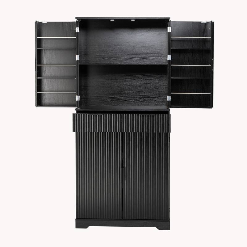 72" Fluted Kitchen Pantry Cabinet with 3 Keyboard Drawers & 6 Door Shelves Adjustable, Freestanding Cupboard Storage Cabinet