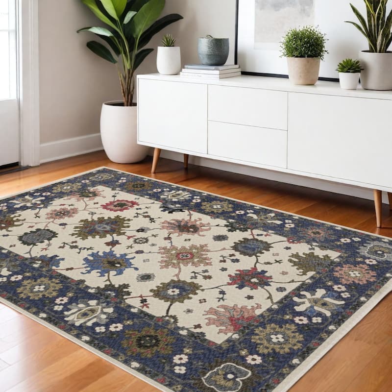 HomeRootsFloral Traditional Runner Area Rug - 66.14' X '45.67' X '0.28 - Blue/Ivory