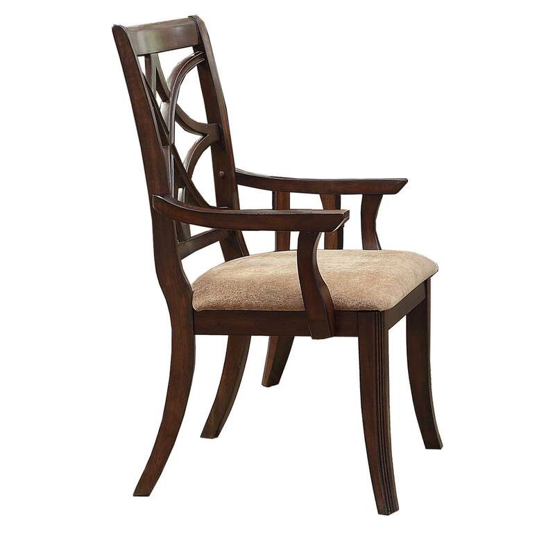 Solid Wooden Arm Chair With Fabric Seat, Cherry Brown & Beige (Set Of 2) - 27" x 23" x 44"