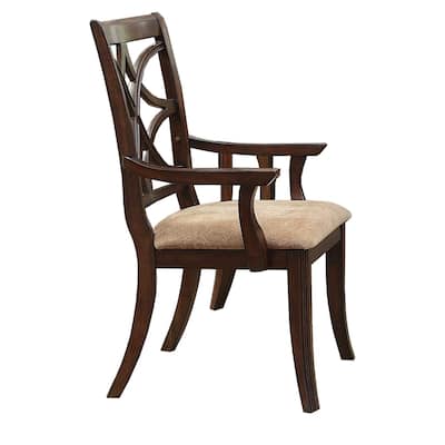Solid Wooden Arm Chair With Fabric Seat, Cherry Brown & Beige (Set Of 2) - 27" x 23" x 44"