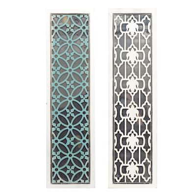 Wooden Geometric Intricately Carved Wall Decor with Mirror - Set of 2 White - Roche River Decor