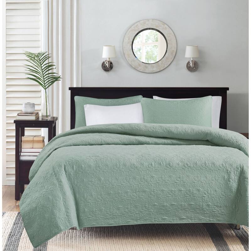 Madison Park Mansfield Reversible Quilt Set - Seafoam - Full - Queen