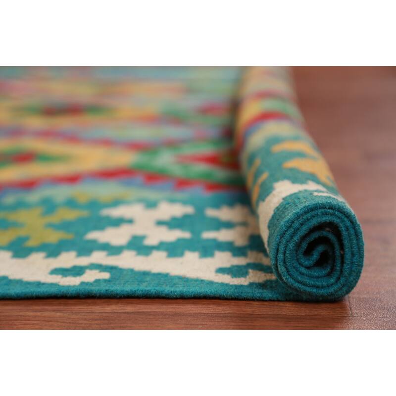 Hand Woven Oriental 100% Wool Carpet Southwestern All-Over Multi-Colored Kilim Area Rug - 8' 2'' X 5' 8''