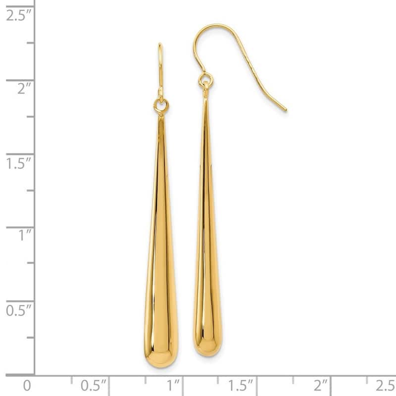 Curata Solid 14k Yellow Gold Long Trendy Polished Tear-drop Hook Earrings (6mmx53mm) - Orange