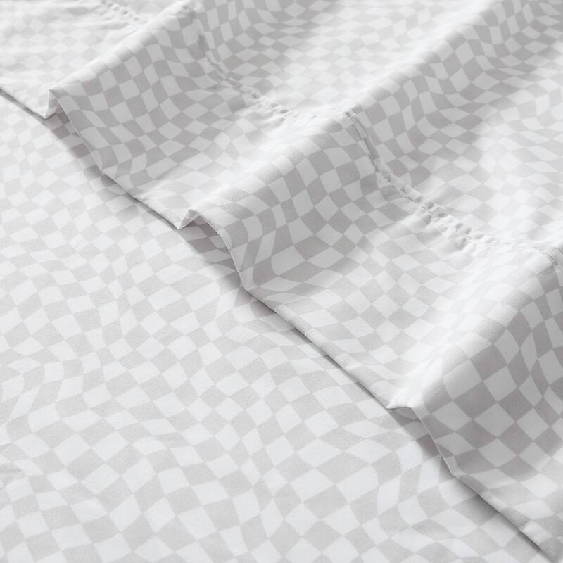 Lush Decor Circus Wavy Checks Light Gray Sheet Set