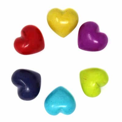 Tiny Carved Soapstone Hearts in Assorted Solid Colors, Set of 10