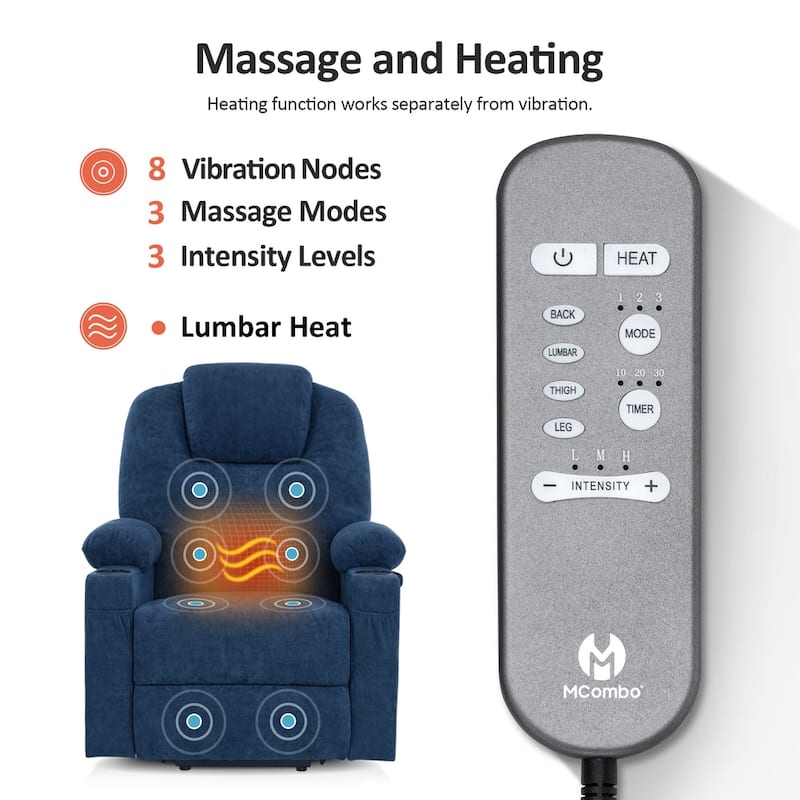 MCombo Large Power Lift Recliner Chair with Massage, Cup Holders, Extended Footrest, Fabric 7516