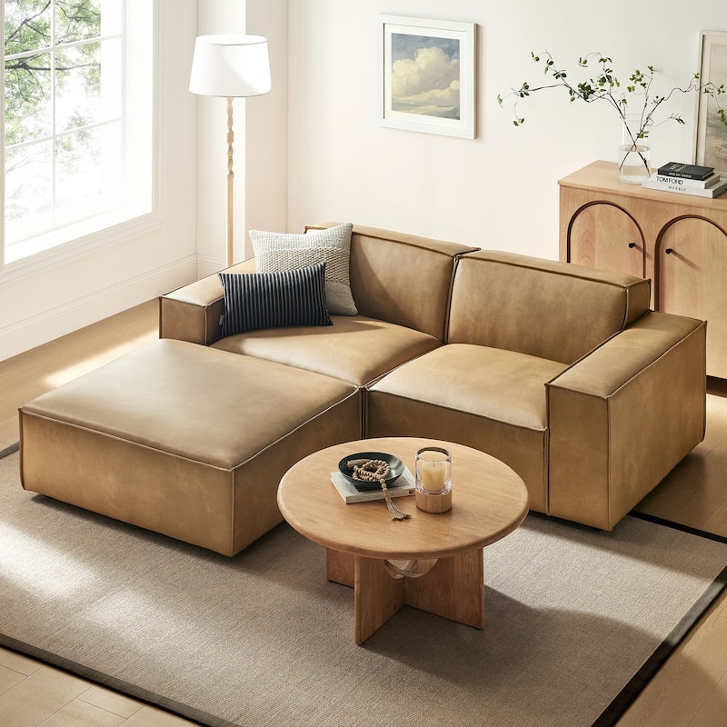 Restore 3-Piece Vegan Leather Modular Loveseat with Ottoman - Toast