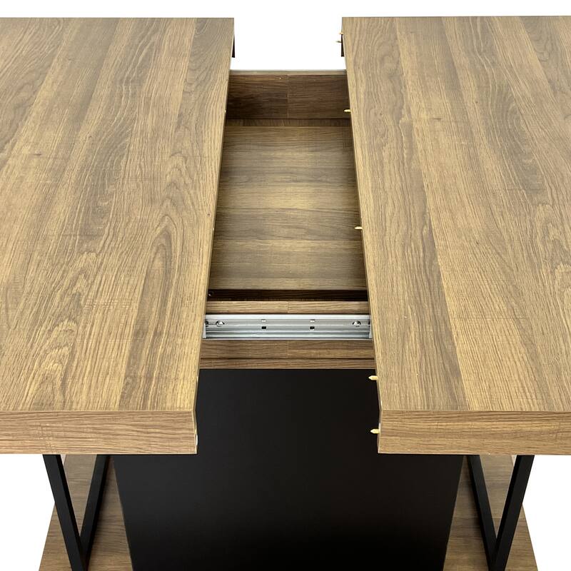 Extendable Dining Table, Wood Kitchen Table for 6-10 People, Large Home Office Table with Thick Top & Wide Feet