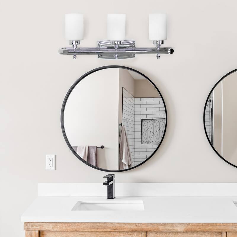 Modern 3 Light Vanity Fixture - Metal Loop & Glass Shades - Wall Mounted Lighting for Hallways - 9.5