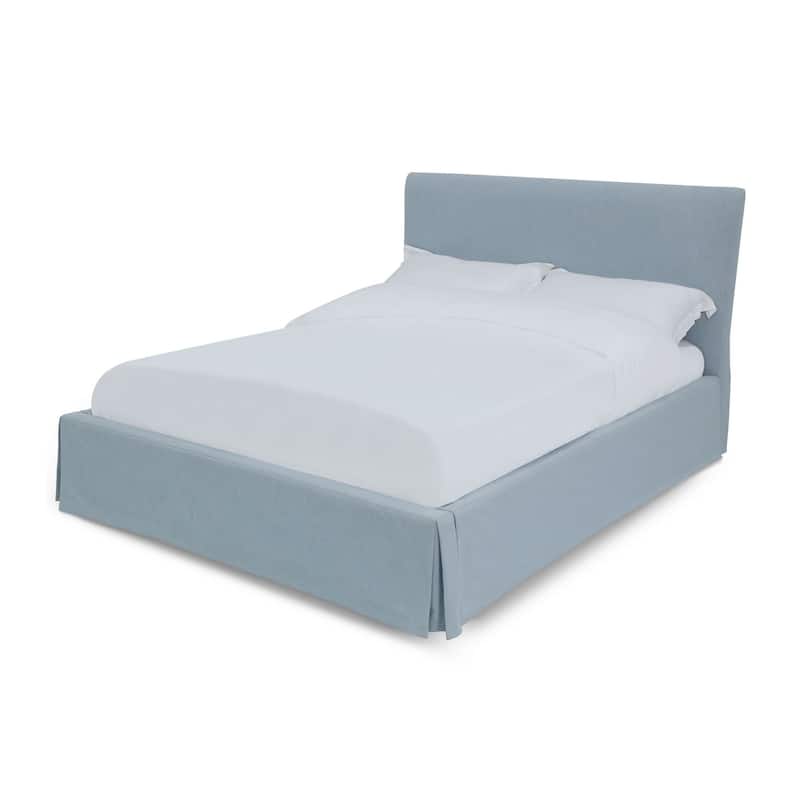 Kayla California King Storage Bed, Gray Linen Upholstery, Skirted Base