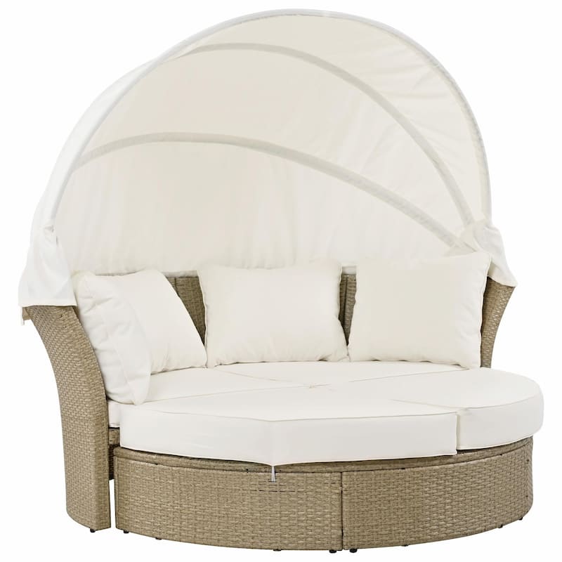 Outdoor Wicker Rattan Double Daybed with Retractable Canopy