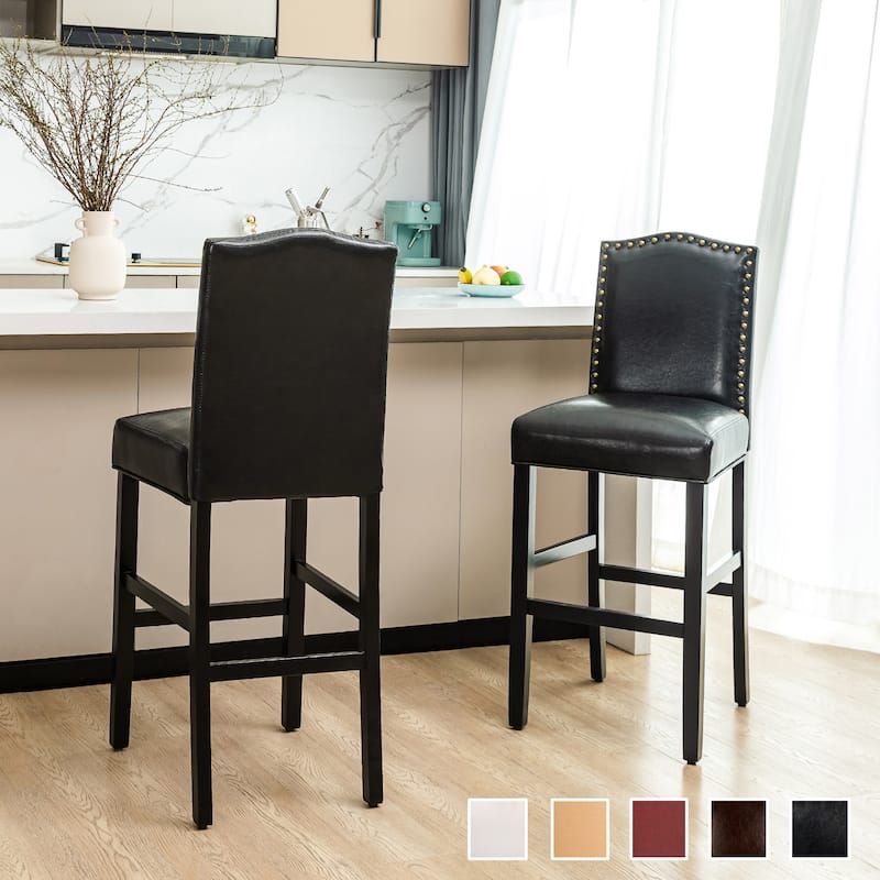 Glitzhome Set of 2 45"H PU Riveted Upholstered Bar Stools Pub Chairs