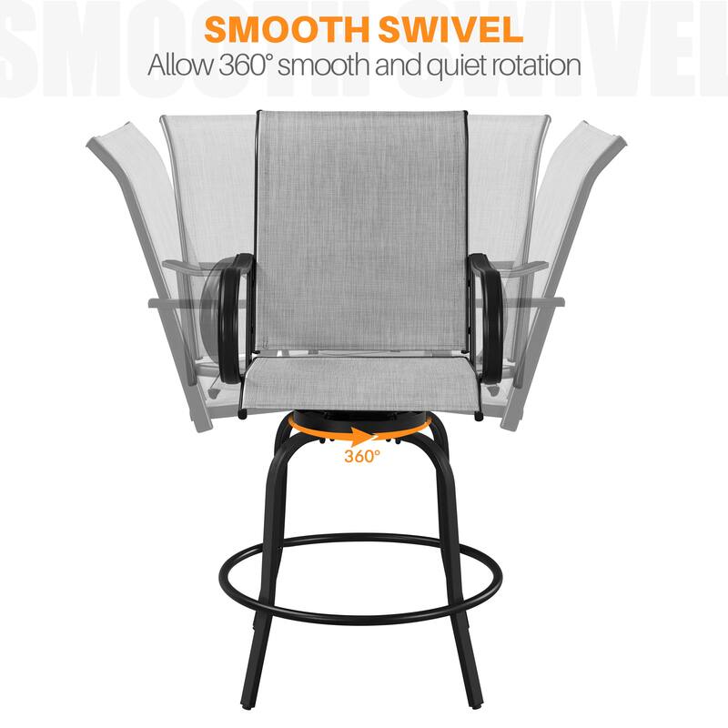 Yaheetech 2 Piece Outdoor Swivel Bar Stools Breathable Texteline Patio Bistro Chair