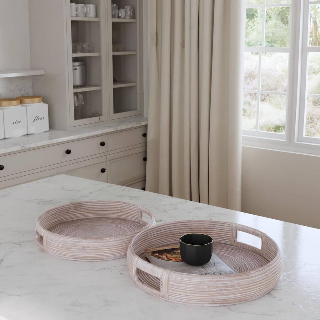 Indigo Road by Egypt Sherrod x East at Main Nami Whitewashed Rattan Round Trays (Set of 2)