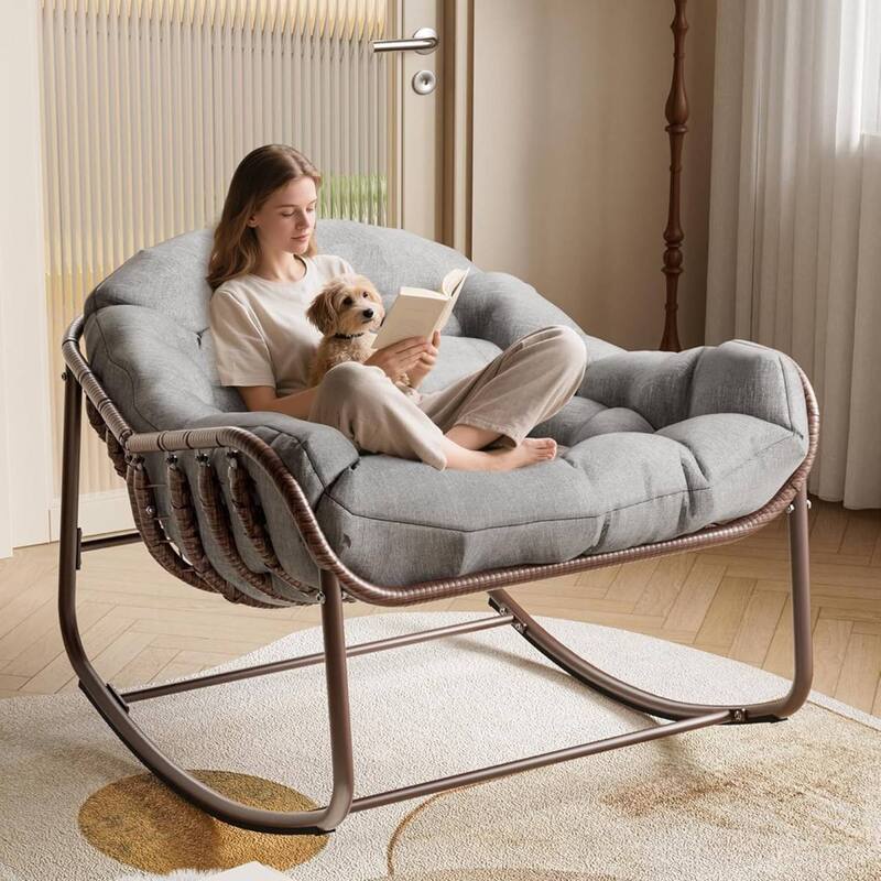 Outdoor Rocking Chair, Wicker Lounge Chair with Cushion for Balcony Backyard Porch Bedroom - 1PC