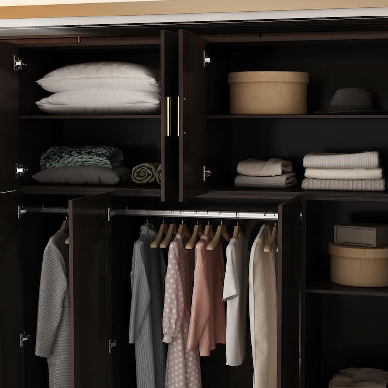 4 Door Wardrobe Large Storage Cabinet Armoire with Mirror and 2 Drawer