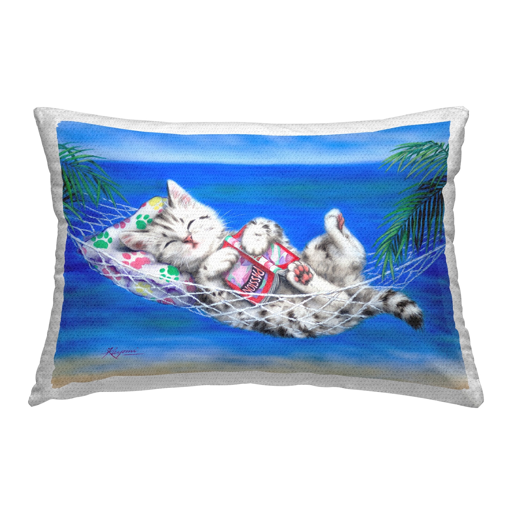 Stupell Kitten in Tropical Hammock Printed Outdoor Throw Pillow Design by Kayomi Harai