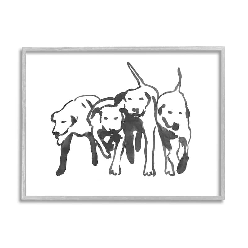 Stupell Row Of Pet Dogs Black White Watercolor Outline Framed Wall Art - Grey - 24 x 30 - Grey