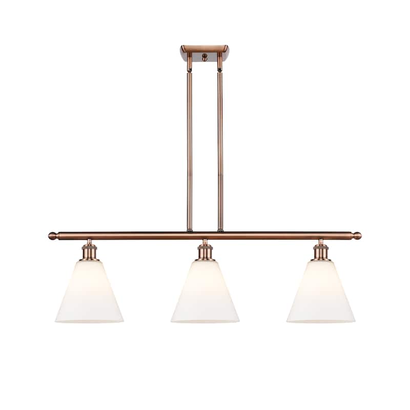Innovations Lighting Berkshire - 3 Light 36" Stem Hung Island Light - Antique Copper/Matte White