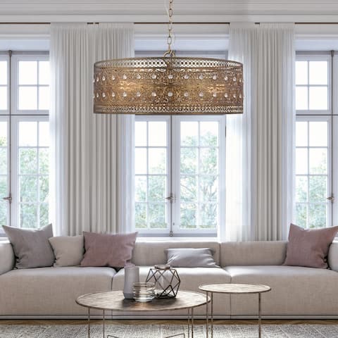 River of Goods Bryar Brass and Crystal 23.5"W 3-Light Chandelier - 23.5" x 23.5" x 61.5"