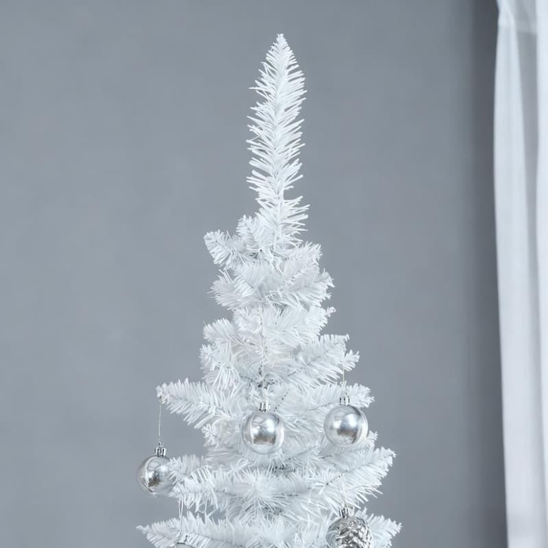 Slim Artificial Pencil Christmas Tree - Realistic Branch Tips, Plastic Stand - White