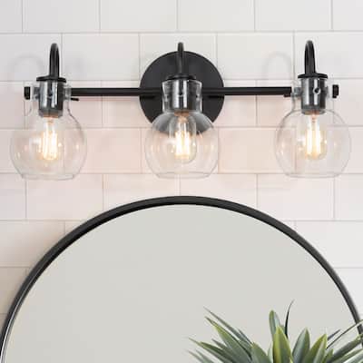 Olia Modern Black 3-Light Bathroom Vanity Lights Dimmable Globe Glass Wall Sconces