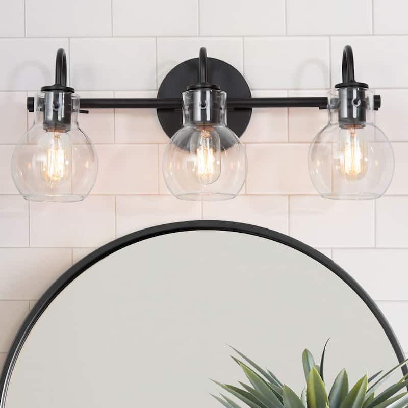 Olia Modern Black 3-Light Bathroom Vanity Light Orb Glass Wall Sconces Minimalist Design