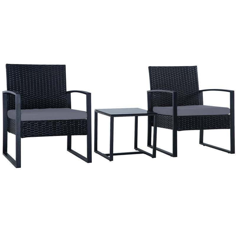 3-Pieces Wicker Patio Conversation Set Outdoor Chairs with Cushions