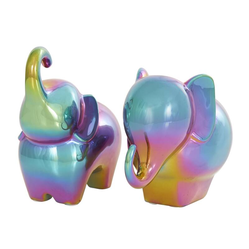 The Novogratz Gold, Silver, Black, White or Multi Colored Porcelain Ceramic Elephant Decorative Sculpture (Set of 2)
