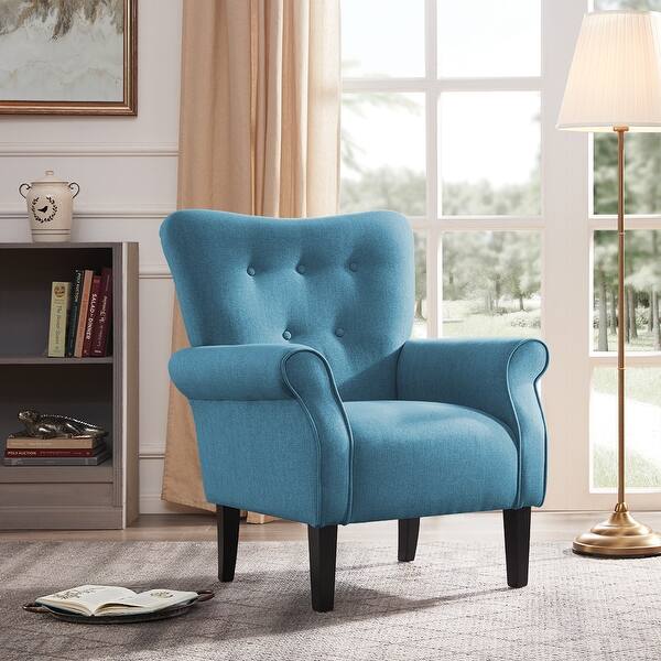 Shop Belleze Modern Linen Chair Armrest Living Room W Wood Leg Blue Standard On Sale Overstock 21178812