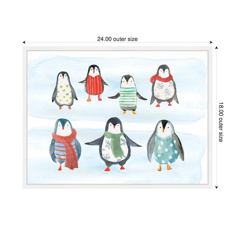 Kate and Laurel Sylvie Framed Canvas Winterwonder Penguins by Turnowsky