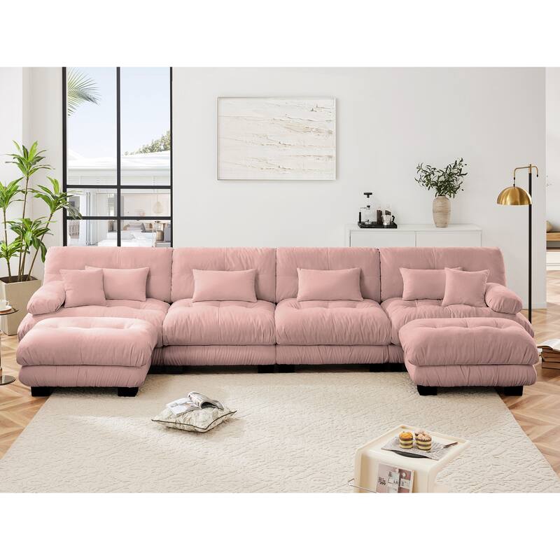 173.2" Chenille U-Shaped Cloud Sectional Sofa with 2 Ottomans (4-Seater Modular)